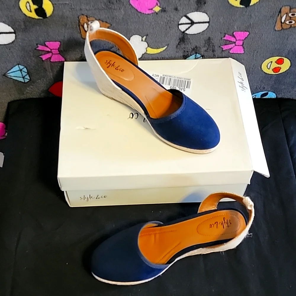 Style & Co. Navy Blue Espadrille Wedge Sandals